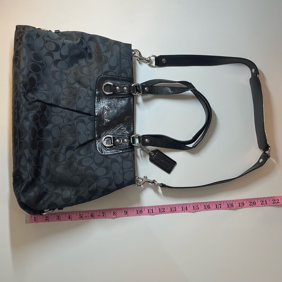 Coach Signature Black Purse Bag Satchel with Patent Leather Accents - Picture 12 of 12